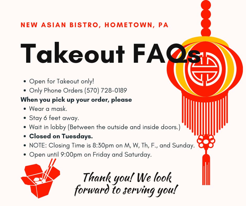 New Asian Bistro Takeout FAQs.